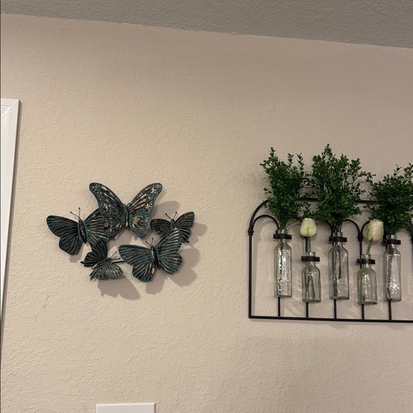 butterfly metal wall decor in teal, brown and gold 5 butterflies connected - Picture 5 of 12